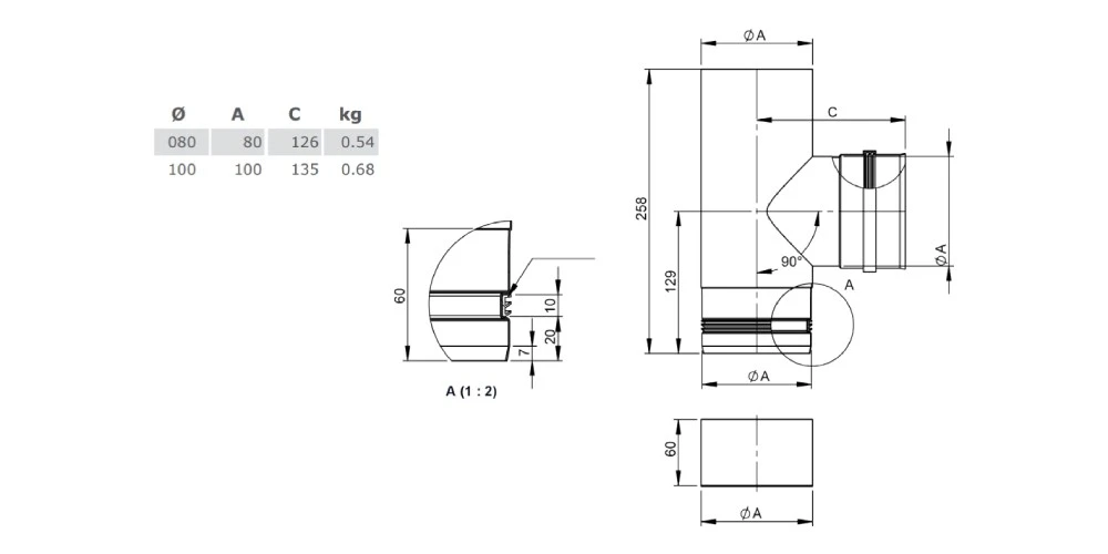 Pelletofenrohr - T-Anschluss 90° Mit Abnehmbarer Kondensatschale - Gussgrau - Jeremias Pellt-Line 2 Pelletofenrohr - T-Anschluss 90° Mit Abnehmbarer Kondensatschale - Gussgrau - Jeremias Pellt-Line – Bild 2