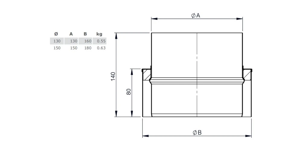 Ofenrohr - Doppelwandig - Übergang Kaminofen-Verbindungsleitung Gussgrau - Jeremias Iso-Line 2 Ofenrohr - Doppelwandig - Übergang Kaminofen-Verbindungsleitung Gussgrau - Jeremias Iso-Line – Bild 2