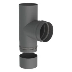 Pelletofenrohr - T-Anschluss 90° Mit Abnehmbarer Kondensatschale - Gussgrau - Jeremias Pellt-Line