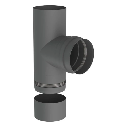 Pelletofenrohr - T-Anschluss 90° Mit Abnehmbarer Kondensatschale - Gussgrau - Jeremias Pellt-Line 1 Pelletofenrohr - T-Anschluss 90° Mit Abnehmbarer Kondensatschale - Gussgrau - Jeremias Pellt-Line
