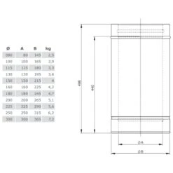Längenelement 500 Mm - Doppelwandig - Jeremias DW-Silver 5 Längenelement 500 Mm - Doppelwandig - Jeremias DW-Silver -Schornstein Fachhandel Verkäufe 301 DW14 Bauteilzeichnung 1600x1600