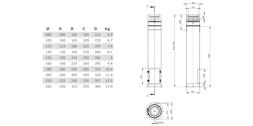 Teleskopstütze 610-1190mm, Inkl. Teleskopkopf Mit Ablauf Unten Und Tür Für Kondensatauffangbehälter 2 Teleskopstütze 610-1190mm, Inkl. Teleskopkopf Mit Ablauf Unten Und Tür Für Kondensatauffangbehälter – Bild 2