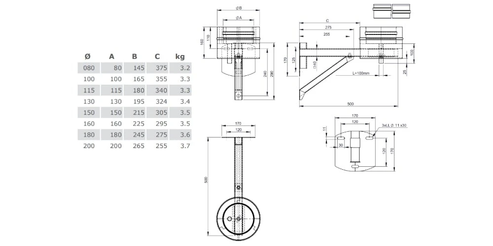 Grundplatte Rund Mit Kondensatablauf Unten Und Halterung Verstellbar Bis 200 Mm - Jeremias DW-FU 3 Grundplatte Rund Mit Kondensatablauf Unten Und Halterung Verstellbar Bis 200 Mm - Jeremias DW-FU – Bild 3