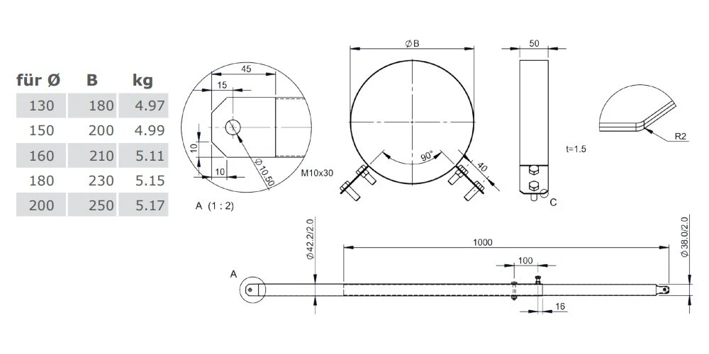 2-Punktabspannung Mit Rundrohr Verschiedene Längen Verstärkt - Jeremias DW-ECO 2 2-Punktabspannung Mit Rundrohr Verschiedene Längen Verstärkt - Jeremias DW-ECO – Bild 2