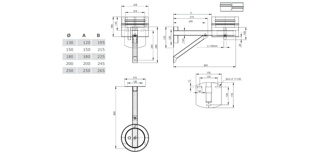 Grundplatte Rund Mit Kondensatablauf Unten Und Halterung Verstellbar Bis 200 Mm - Jeremias DW-Vision 3 Grundplatte Rund Mit Kondensatablauf Unten Und Halterung Verstellbar Bis 200 Mm - Jeremias DW-Vision – Bild 3