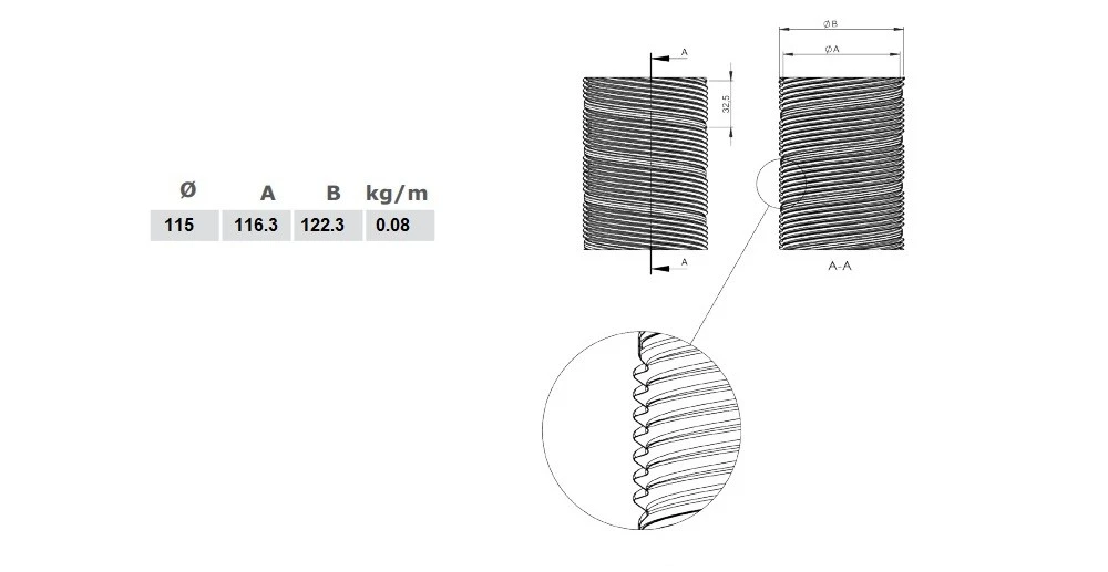 Flexrohr Einlagig Ø 115 Mm, Edelstahl 2 Flexrohr Einlagig Ø 115 Mm, Edelstahl – Bild 2