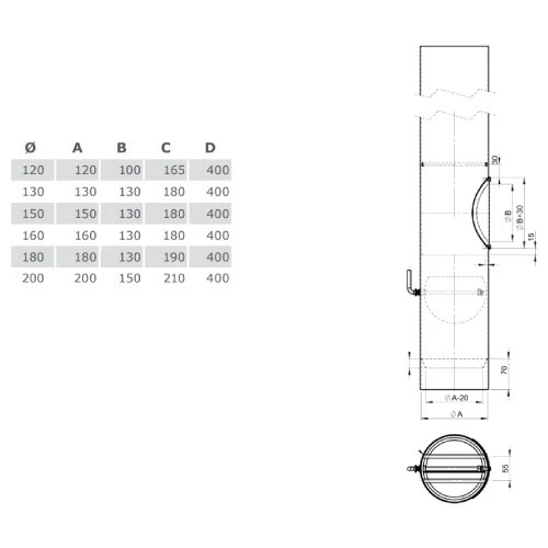 Ofenrohr - Längenelement 1000 Mm Mit Drosselklappe, Kugelfang, Kondensatring Und Tür - Ferro-Lux 2 Ofenrohr - Längenelement 1000 Mm Mit Drosselklappe, Kugelfang, Kondensatring Und Tür - Ferro-Lux – Bild 2