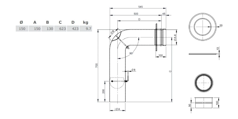 Ofenrohr - Vollformbogenrohr (Schenkellänge 500/700 Mm) - Anschluss-SET Oben - Schwarz - Ferro-Lux 4 Ofenrohr - Vollformbogenrohr (Schenkellänge 500/700 Mm) - Anschluss-SET Oben - Schwarz - Ferro-Lux – Bild 4