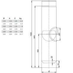 Ofenrohr - Längenelement 1000 Mm Mit Drosselklappe, Tür (mit Einzug) - Schwarz - Jeremias Ferro-Lux -Schornstein Fachhandel Verkäufe FERRO1450 1600x1600