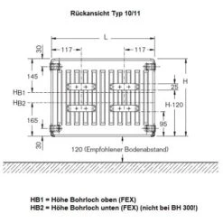 Heizkörper Komplett Set Buderus Logatrend C-Profil Typ 11 - Flachheizkörper -Schornstein Fachhandel Verkäufe Heizkoerper Komplett Set Buderus Logatrend C Profil Rueckansicht Typ 10 11 Technische Zeichnung 1600x1600