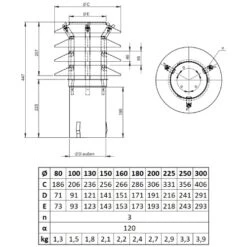 Lamellenaufsatz HUBO - 4 Lamellen Und Einschubstutzen, Kupfer -Schornstein Fachhandel Verkäufe Lamellenaufsatz HUBO1CU zeichnung 1600x1600