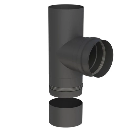 Pelletofenrohr - T-Anschluss 90° Mit Abnehmbarer Kondensatschale - Schwarz - Jeremias Pellet-Line 1 Pelletofenrohr - T-Anschluss 90° Mit Abnehmbarer Kondensatschale - Schwarz - Jeremias Pellet-Line