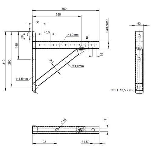 Wandstützen & Querträger Typ I 350 Mm, Altkupfer Lackiert Für Jeremias DW-FU 2 Wandstützen & Querträger Typ I 350 Mm, Altkupfer Lackiert Für Jeremias DW-FU – Bild 2